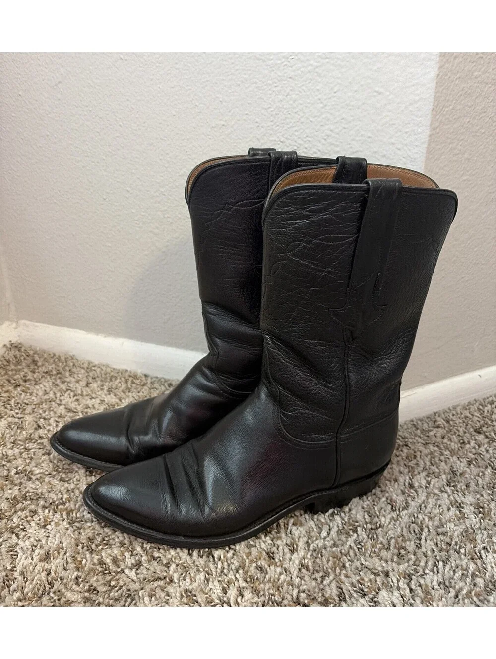Lucchese Classics Black Leather Roper Boots Women’s Size 6.5 B Made in USA L7017